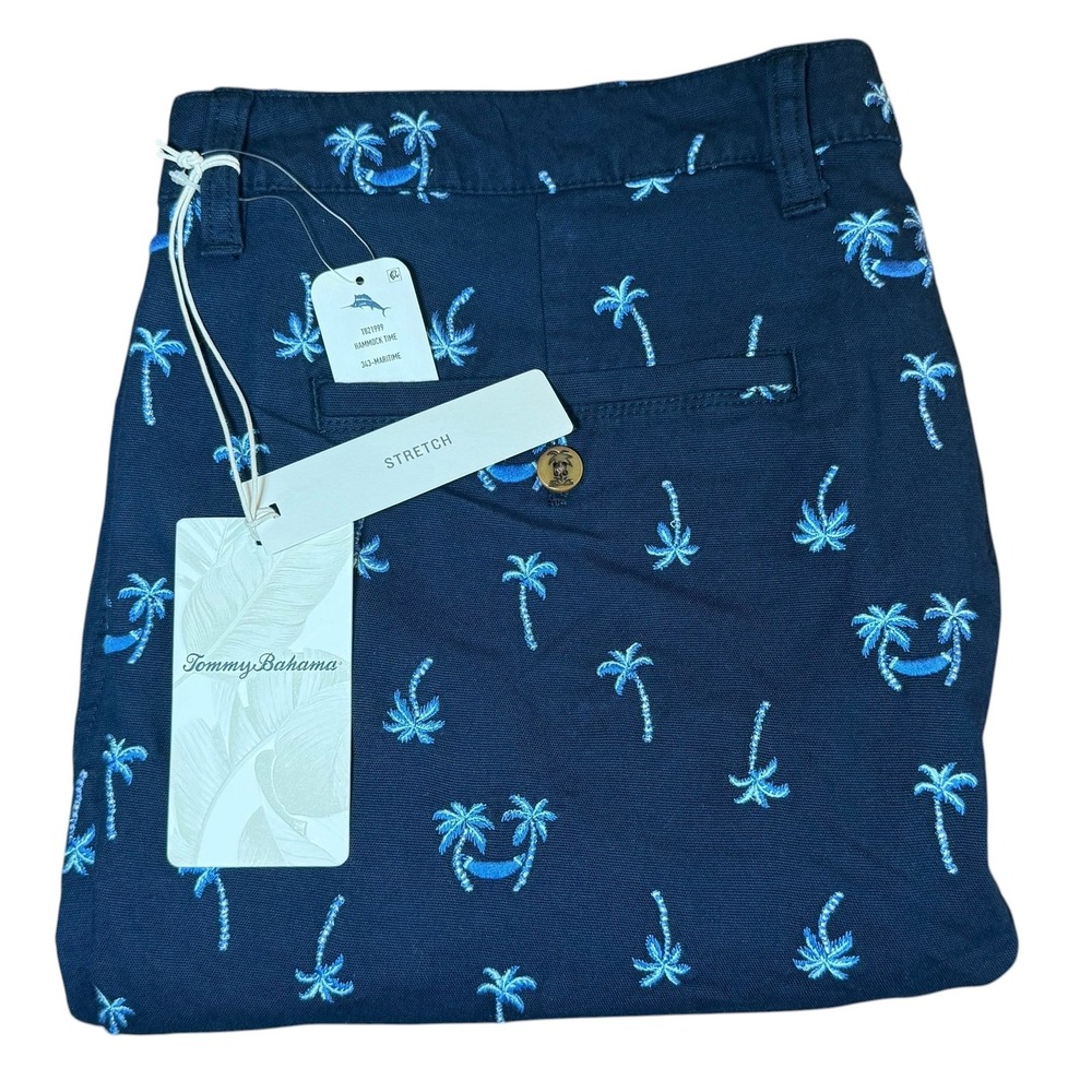 Tommy Bahama Hammock Time Mens 38 Maritime Blue Palm Tree Stretch Shorts NWT